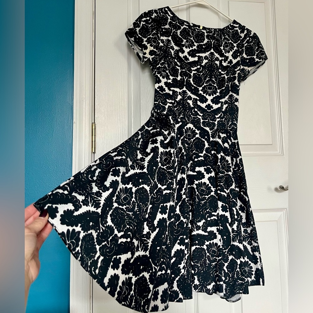 Closet Black and White Damask-Print Dress